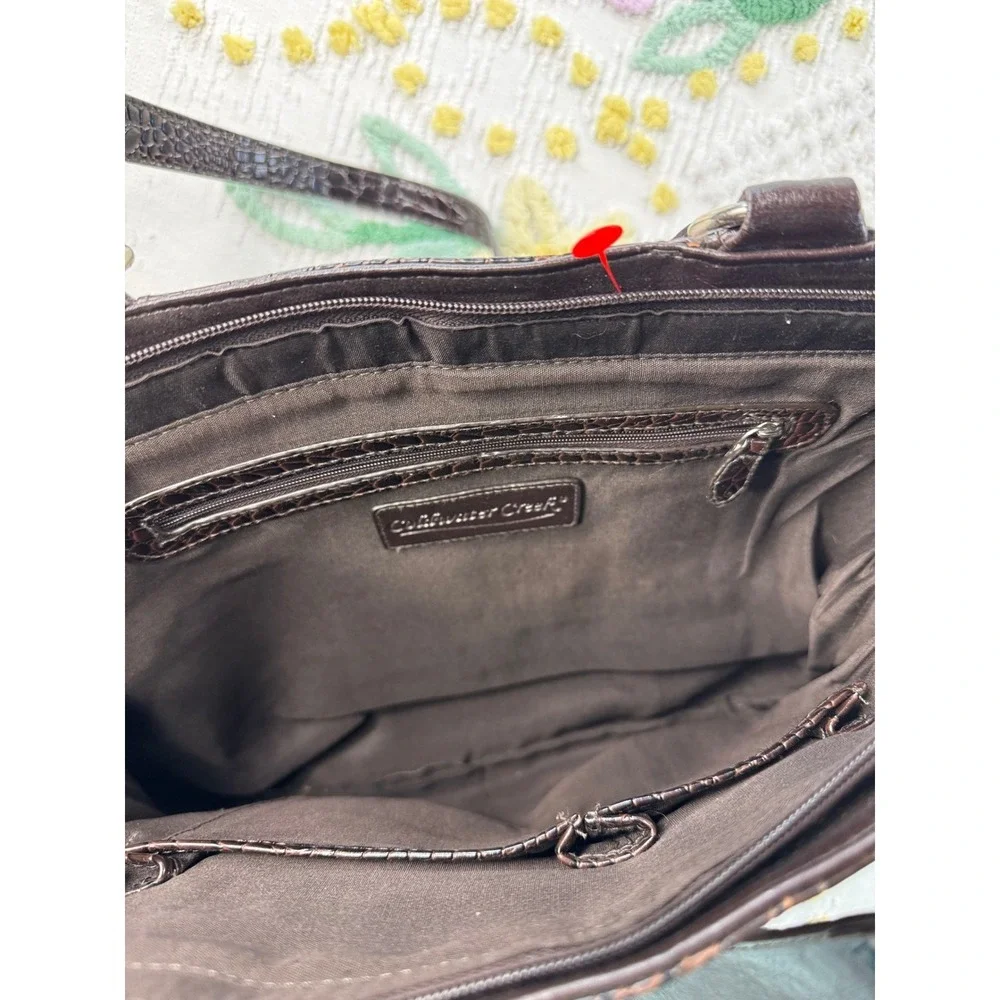 Coldwater Creek Dark Brown Faux Croc Tote Bag Silver Accent - Picture 9 of 11